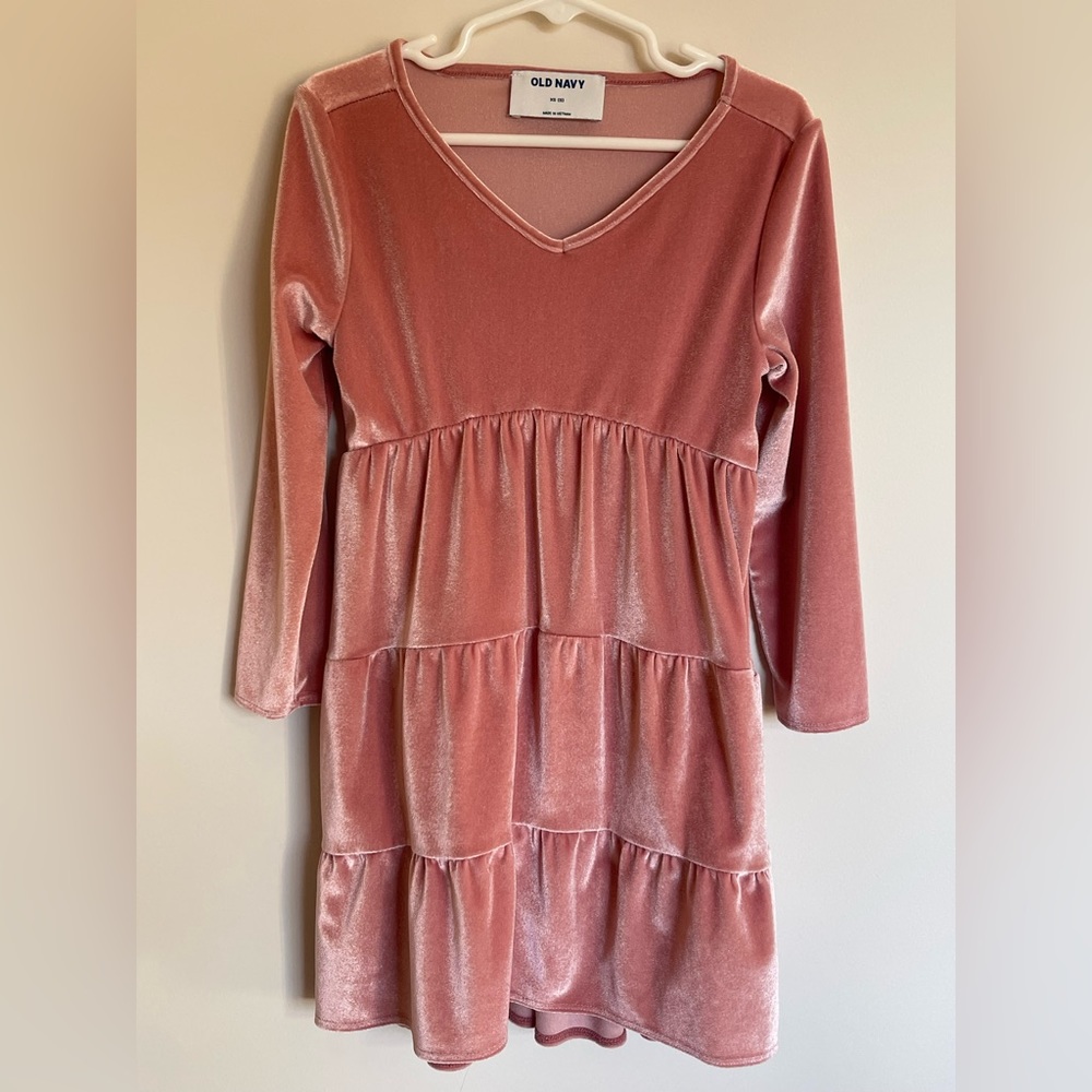 Old Navy Pink Velvet V Neck Long Sleeve Valentines Dress Girls Size XS (5)